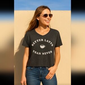 Awake Charcoal Tee with Coffee Graphic- Size Medium